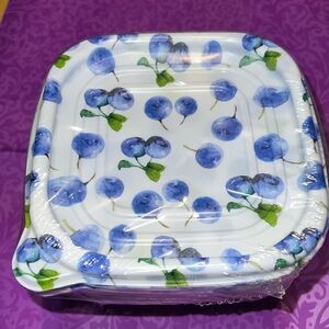 New TrueLiving Blueberry Fruit Print Lids Square Food Storage Container 5pk